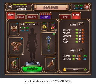 Example Of User Interface For Rpg Game. Vector Illustration.