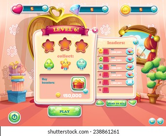 Example of user interface screens beginning of a new level of computer games