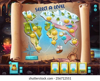 Example of the user interface to select the level to play treasure hunt