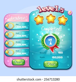 Example of the window level completion for a computer game in cartoon style