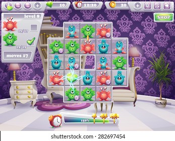 Example of the window of the playing field and the interface computer game monsters and Web Design