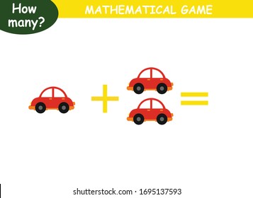 examples of addition with cars. educational page with mathematical examples for children.