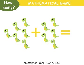 examples of addition with dinosaurs. educational page with mathematical examples for children.