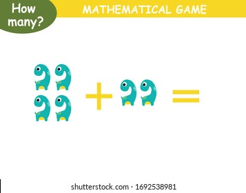 examples of addition with dinosaurs. educational page with mathematical examples for children.