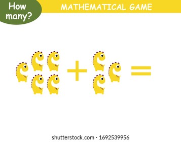 examples of addition with dinosaurs. educational page with mathematical examples for children.