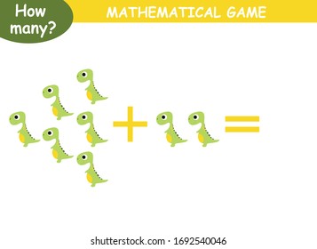 ejemplos de adición con dinosaurios. página educativa con ejemplos matemáticos para niños.