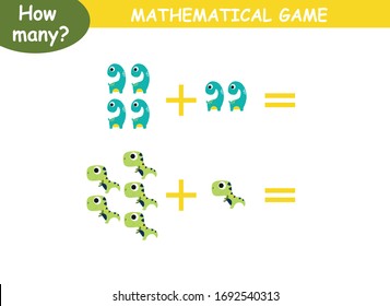 ejemplos de adición con dinosaurios. página educativa con ejemplos matemáticos para niños.