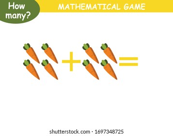 examples of addition with fruits and vegetables. educational page with mathematical examples for children.