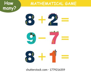 Examples Addition Subtraction Dinosaurs Educational Page Stock Vector Examples Addition Subtraction Dinosaurs Educational Page Stock Vector