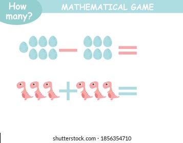 ejemplos de adición y sustracción con dinosaurios. página educativa con ejemplos matemáticos para niños.