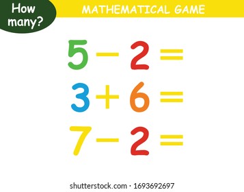 examples of addition and subtraction. educational page with mathematical examples for children.