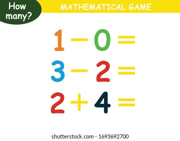 ejemplos de adición y sustracción. página educativa con ejemplos matemáticos para niños.