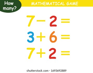 ejemplos de adición y sustracción. página educativa con ejemplos matemáticos para niños.