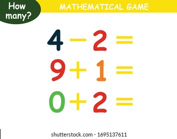 examples of addition and subtraction. educational page with mathematical examples for children.