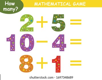 examples of addition and subtraction. educational page with mathematical examples for children.