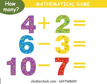 examples of addition and subtraction. educational page with mathematical examples for children.