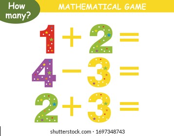 examples of addition and subtraction. educational page with mathematical examples for children.