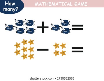 examples of addition and subtraction. educational page with mathematical examples for children.