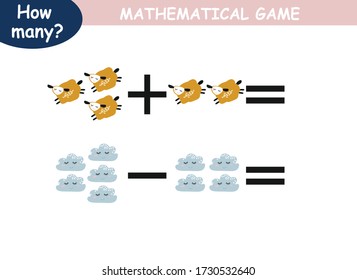 ejemplos de adición y sustracción. página educativa con ejemplos matemáticos para niños.