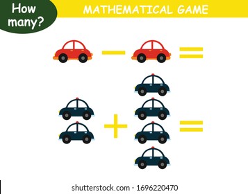 examples of addition and subtraction with geometric shapes. educational page with mathematical examples for children.