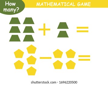 ejemplos de adición y sustracción con formas geométricas. página educativa con ejemplos matemáticos para niños.