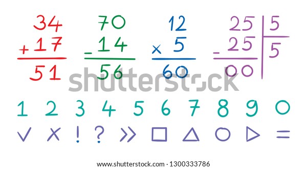 Vektor Stok Examples Addition Subtraction Multiplication Division Math (Tanpa Royalti) 1300333786