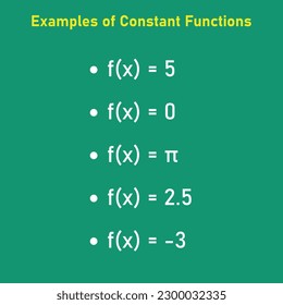 Examples of constant functions formula. Mathematics resources for teachers. Vector illustration isolated on chalkboard.