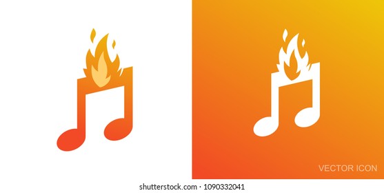 Examples for Logo with Music Notes. Set in Flat Style of Vector Illustrations on white and orange backgrounds in EPS 10.