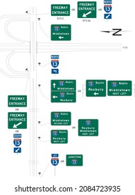 Examples Of Multi-Lane Crossroad Signing For A Clover Leaf Interchange, Guide Signs, Conventional Roads,  United States Department Of Tranportation Federal Highway Administration