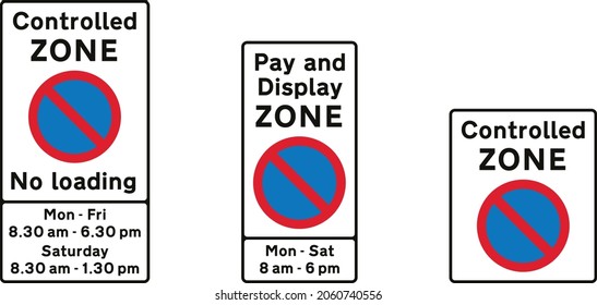 Examples of signs indicating the entrance to a type (a) controlled parking zone, road signs in the United Kingdom