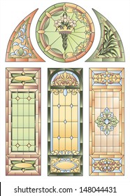 Examples Of Stained Glass Windows For Decoration  In The Gothic Style Church Or Other Religious Buildings