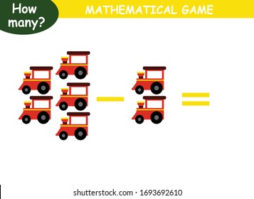 examples of subtraction with cars. educational page with mathematical examples for children.