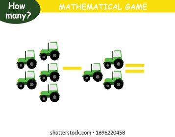 examples of subtraction with cars. educational page with mathematical examples for children.
