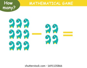 examples of subtraction with dinosaurs. educational page with mathematical examples for children.
