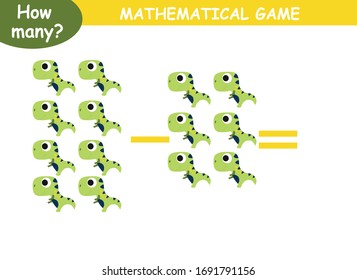 examples of subtraction with dinosaurs. educational page with mathematical examples for children.