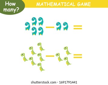 examples of subtraction with dinosaurs. educational page with mathematical examples for children.