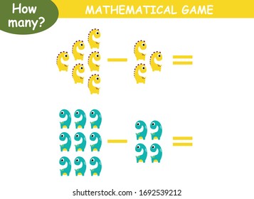 ejemplos de sustracción con dinosaurios. página educativa con ejemplos matemáticos para niños.