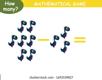 examples of subtraction with dinosaurs. educational page with mathematical examples for children.
