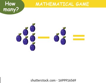 examples of subtraction with fruits and vegetables. educational page with mathematical examples for children.