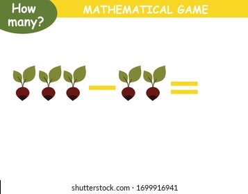 examples of subtraction with fruits and vegetables. educational page with mathematical examples for children.