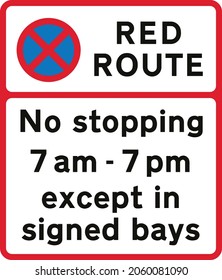 Examples of upright signs indicating that there are parking places along a red route, road signs in the United Kingdom