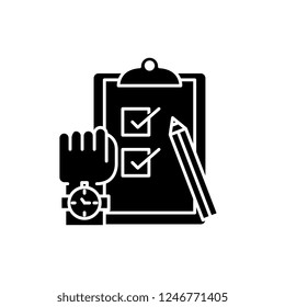 Exams black icon, vector sign on isolated background. Exams concept symbol, illustration 
