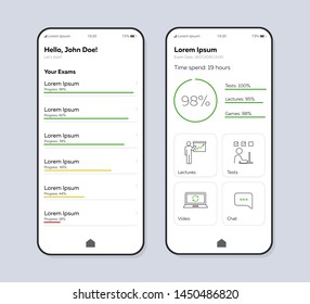 Exams manager smartphone interface vector template. Mobile app page color design layout. Progress assessment screen. Linear UI for application. Study time organizer, planner phone display