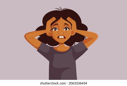 Exasperated Desperate Woman Vector Cartoon Illustration. Stressed young person feeling frustrated having a panic attack
