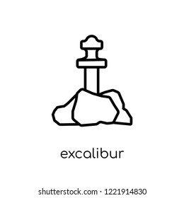 Excalibur icon. Trendy modern flat linear vector Excalibur icon on white background from thin line Fairy Tale collection, editable outline stroke vector illustration
