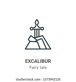 Excalibur outline vector icon. Thin line black excalibur icon, flat vector simple element illustration from editable fairy tale concept isolated on white background