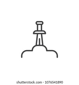 Excalibur sword outline icon. linear style sign for mobile concept and web design. The sword in the stone simple line vector icon. Symbol, logo illustration. Pixel perfect vector graphics