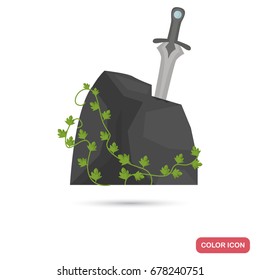 Excalibur sword in a stone color flat icon for web and mobile design