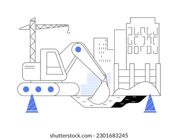 Excavate foundations abstract concept vector illustration. Bulldozer excavates the foundation for building new house, construction equipment, heavy machinery on the ground abstract metaphor.