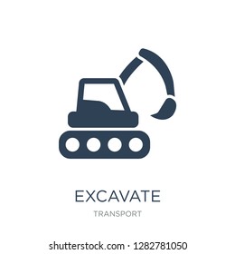 excavate icon vector on white background, excavate trendy filled icons from Transport collection, excavate vector illustration